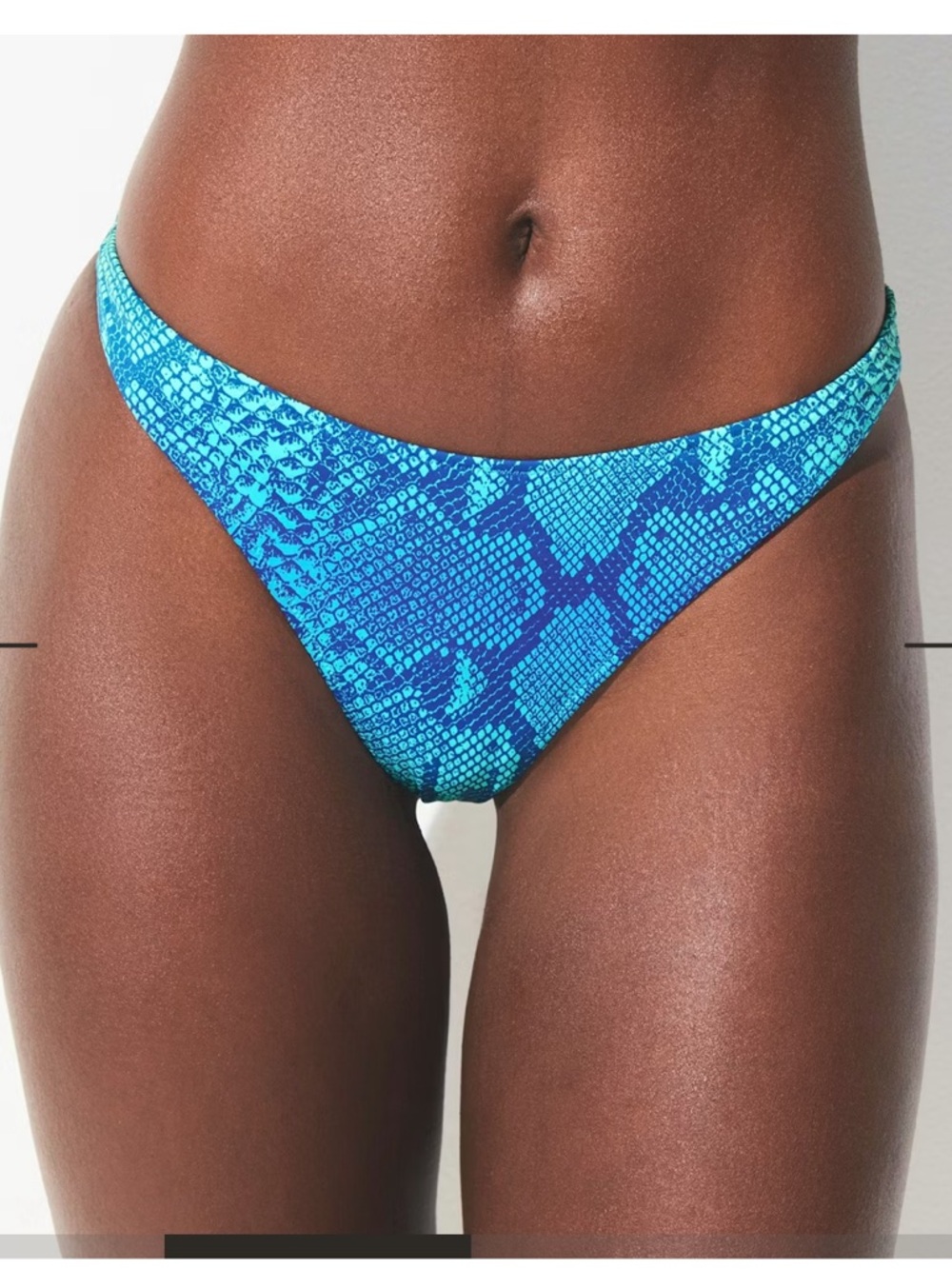Skims Blue Snake-Print Thong Bikini Bottom - Women Swim